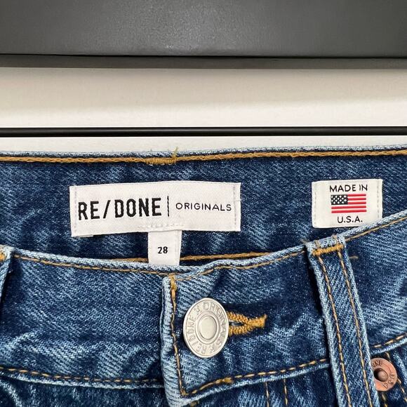 Re/Done High Rise Stove Pipe Denim Jeans Zip Fly Pockets Size 28 Retro Stretch - Picture 3 of 12